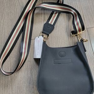 preneLove Black Crossbody Bag with Striped Strap & extra black strap